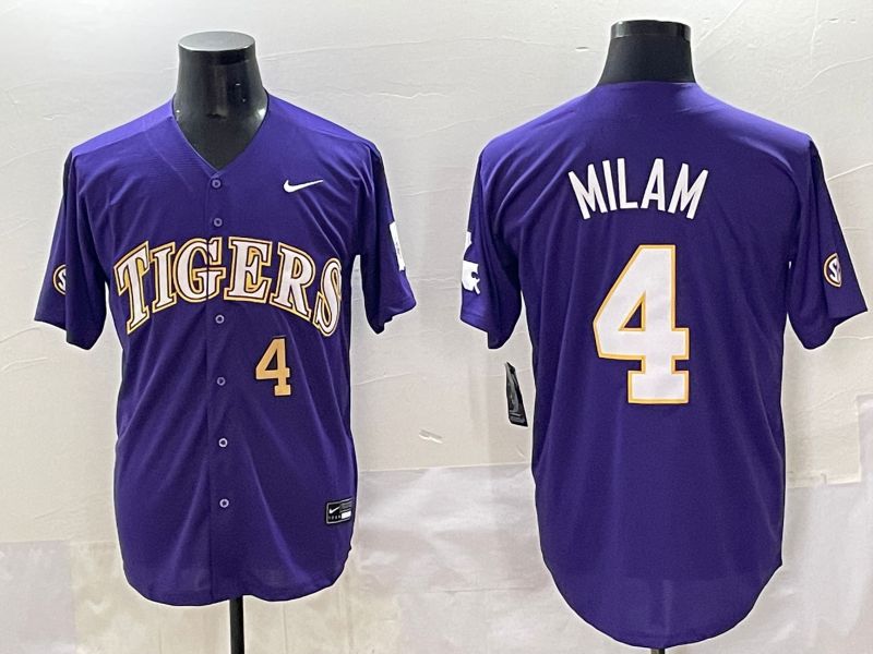 Men 2025 LSU Tigers #4 Milam Purple Joint Name Nike NCAA Jersey style 3->ncaa teams->NCAA Jersey